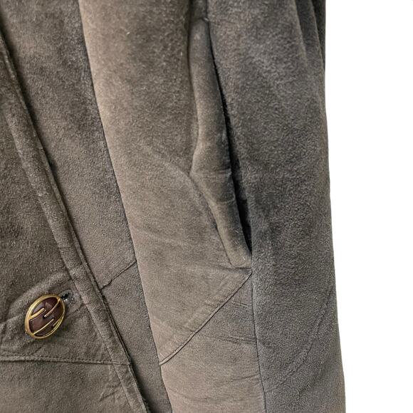 Ming Zhu Best of Nature Brown Leather Suede Fur Trim Cuffs and Collar Coat XL - Picture 6 of 9